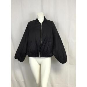 [303] Zara Jacket XS-S Black Bomber Zip Front Elastic Hem Short Length Casual